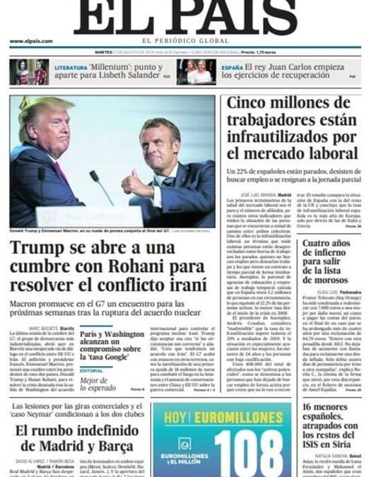 Titulares del día 27/08/2019