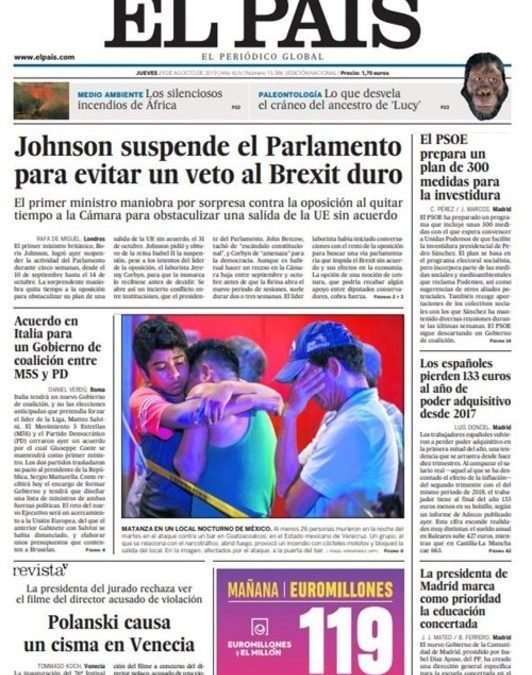 Titulares del día 29/08/2019